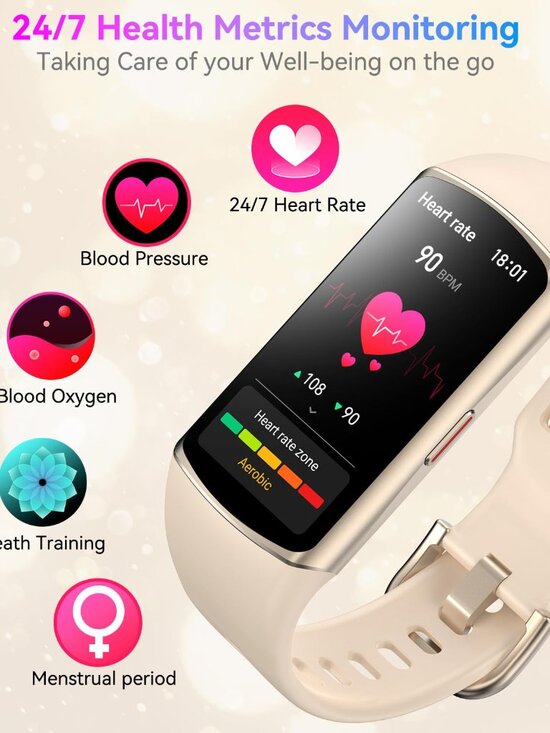 Smart Watch Fitness Tracker with 24/7 Heart Rate, Blood Oxygen Pressure Monitor